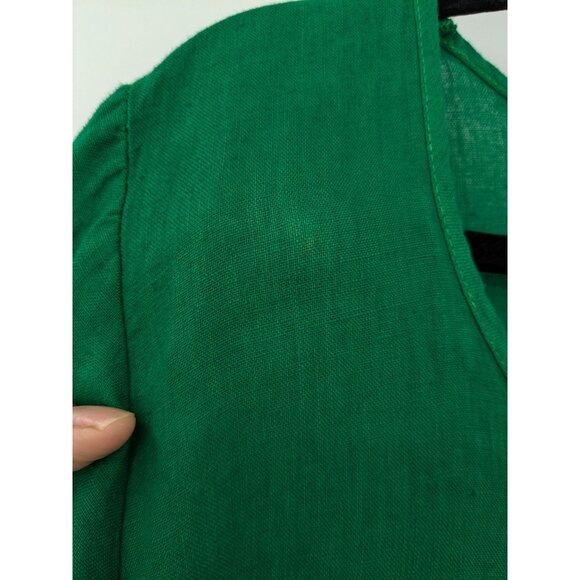 Midi 100% Linen Ruffle Dress Women Size 38 Minimalist Resort Flowy Relaxed Boho - Picture 4 of 10